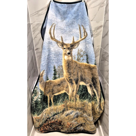Wild Frontier Wilderness Deer Stag Warm Plush Throw Blanket 50x60" - Picture 1 of 5